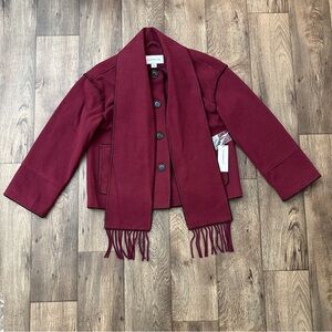 Liz Claiborne Short Coat Jacket With Scarf Women’s Size M Burgundy Passion
